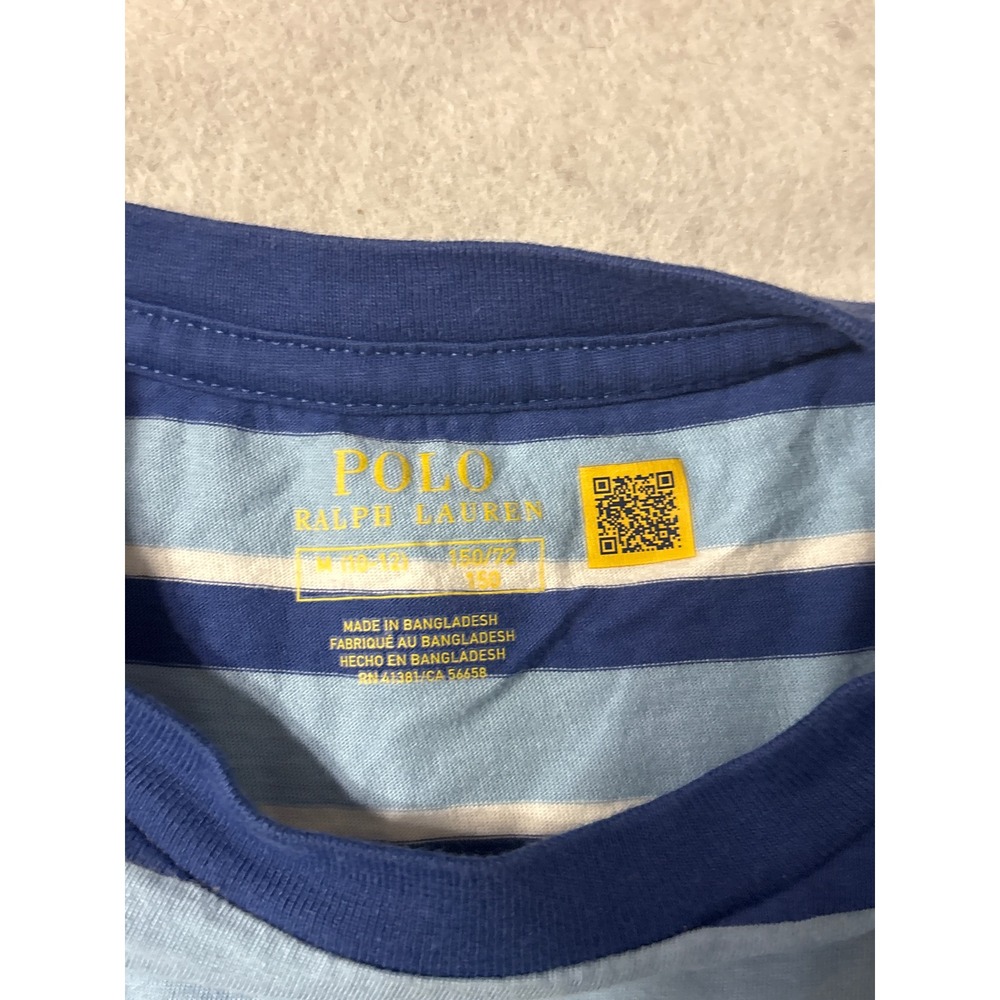Polo Ralph Lauren Striped Pocket T-Shirt Boys M 10-12 Blue Excellent R67 Logo - Picture 6 of 9